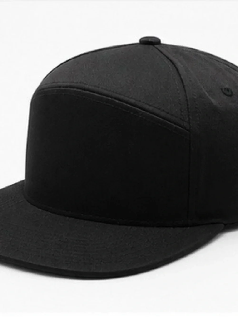 Classic Black 6 Panel High Crown Flat Bill Snapback Hat cotton cap